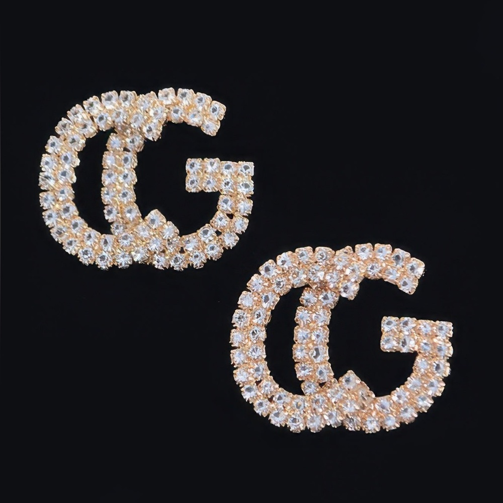 Cg Rhinestone Button Earring